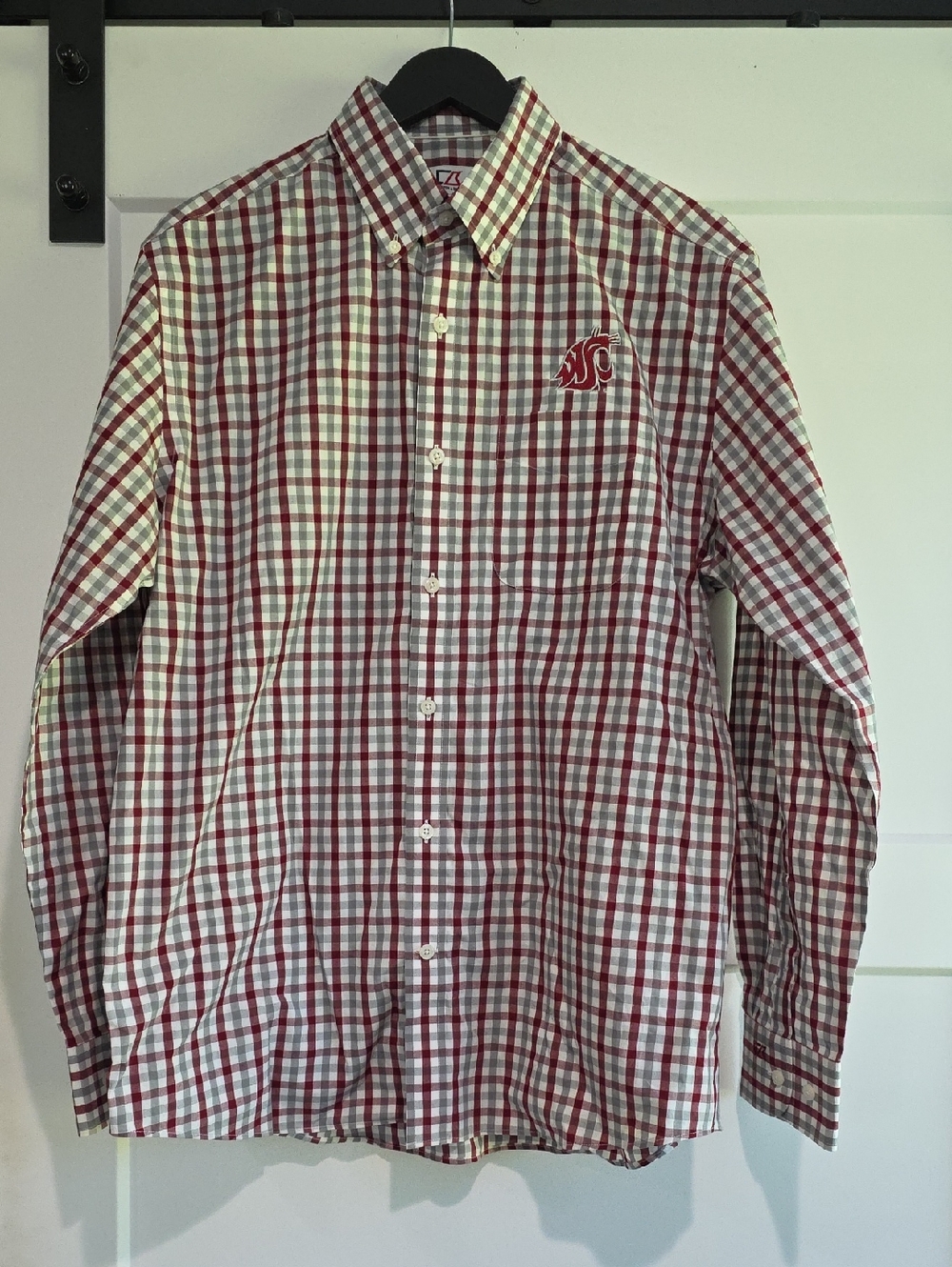 Mens Cutter & Buck WSU Plaid Button-Down Shirt Size Small